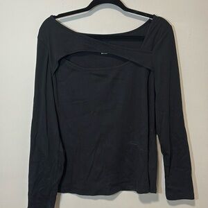 *NWT* Ribbed black asymmetrical long sleeve top with cut out
